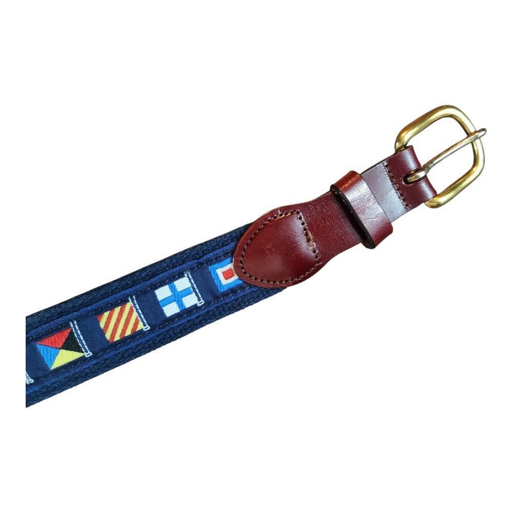 Leatherman mens belt sz 40 Nautical flag solid brass buckle golf Essex Conn